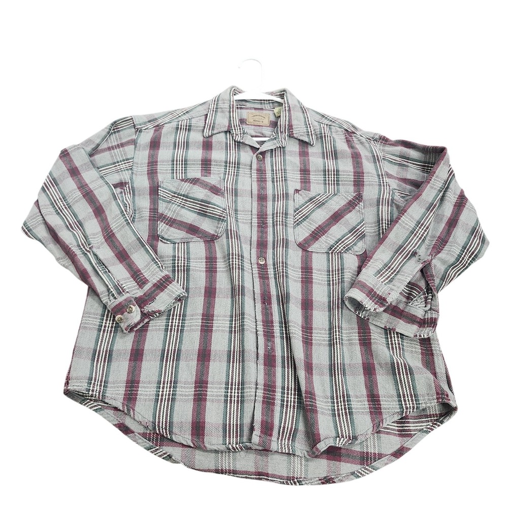 St. John's Bay Shirt Mens Large Gray Plaid Long Sleeve Button Flannel Casual USA